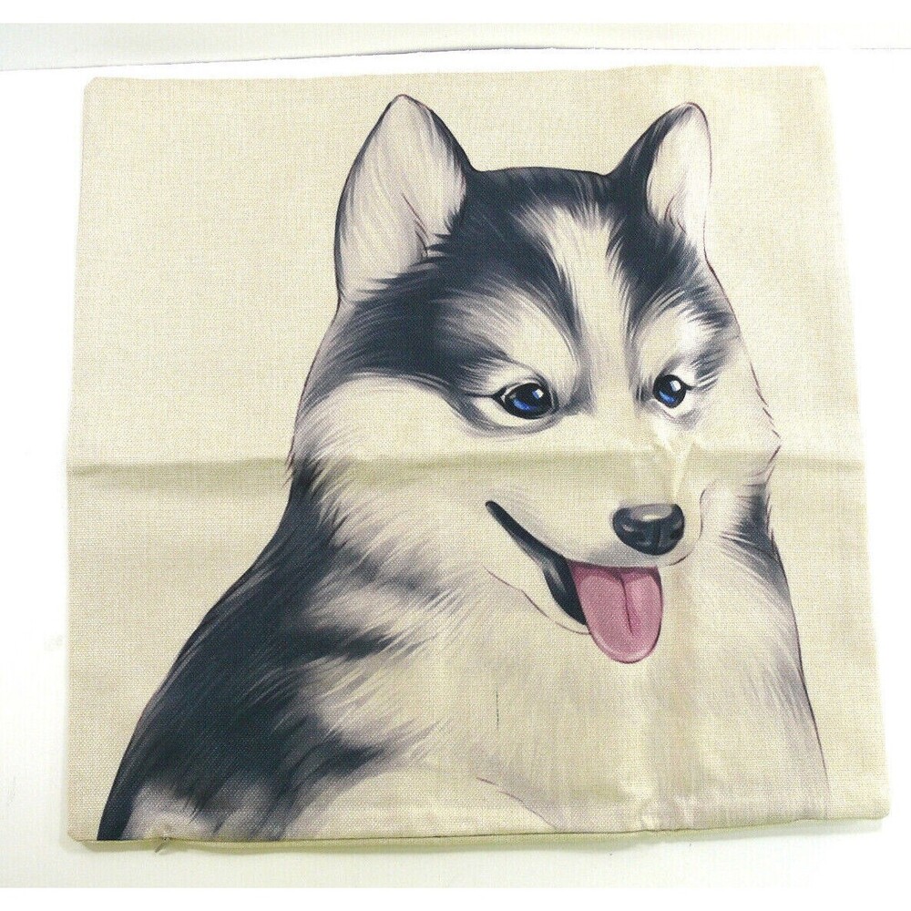 NEW Husky puppy Dog Print Pillow Cover form sleeve zip 17.5x17.5